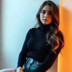 Women Solid Turtle Neck Cotton Blend Black T-Shirt