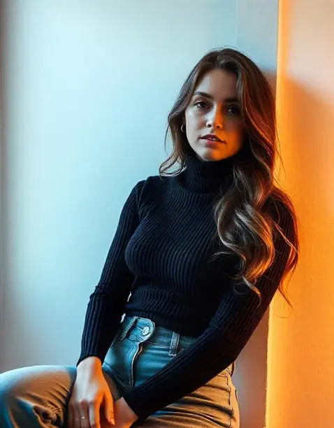 Women Solid Turtle Neck Cotton Blend Black T-Shirt