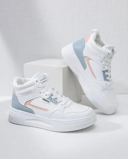 Party Wear Stylish College Casual Sneakers Shoes Sneakers For Women (Grey, White , 5)