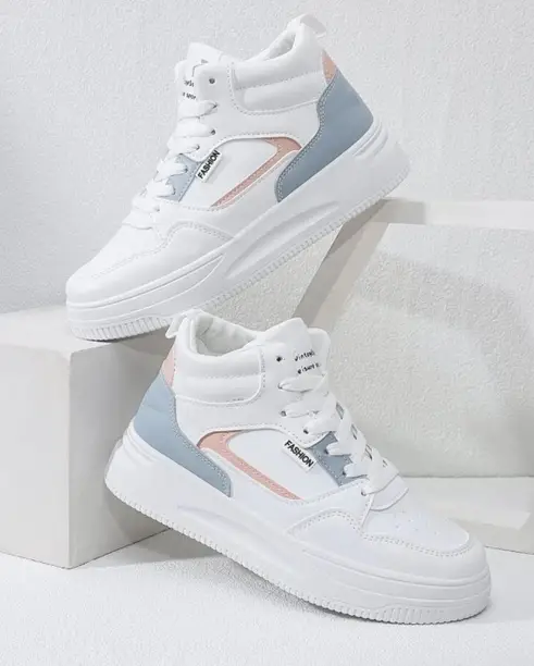 Party Wear Stylish College Casual Sneakers Shoes Sneakers For Women (Grey, White , 5) - Image 3