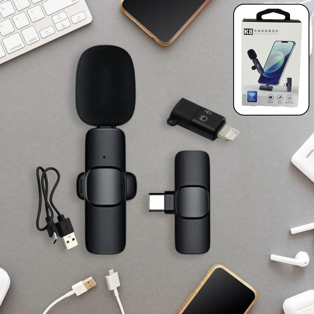Live Streaming Clip-on Wireless Lapel Microphone for Type-C and iPhone